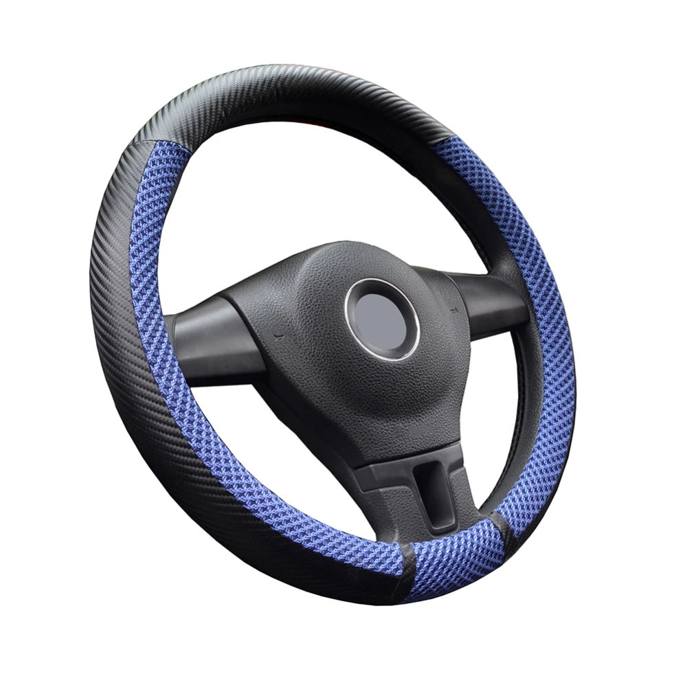 Blue Чехол рулевого колеса автомобиля Skidproof Авто Крышка рулевого колеса Противоскользящий Универсальный углеродное волокно+ ice silk автомобиль-Стайлинг - Color Name: Blue