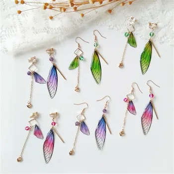

MLING Fashion Colorful Asymmetric Dangle Earring Newest Butterfly Dragonfly Wings Earrings for Women