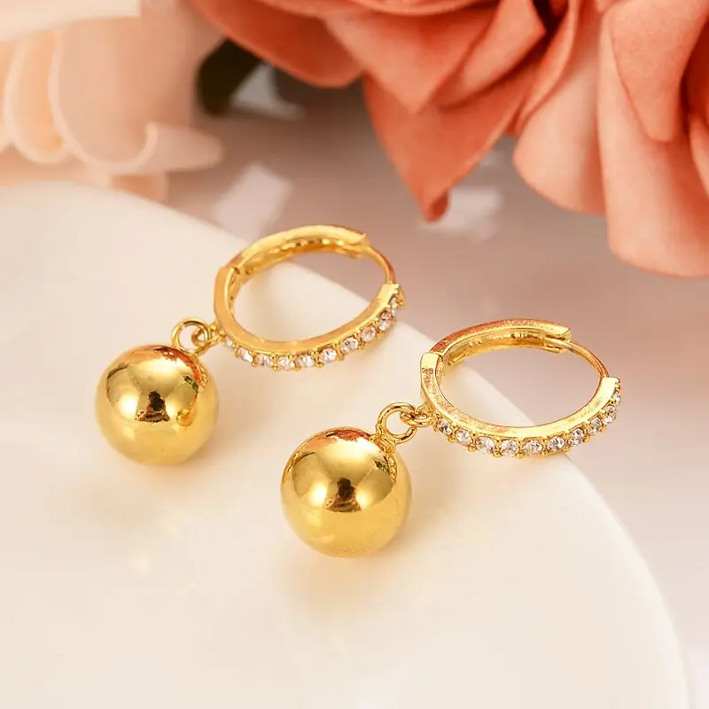 

Punk Fashion Round Ball Brilliant CZ Dangle Trendy Fine Yellow Gold GF Earrings Women Beauty Decoration Statement jewel