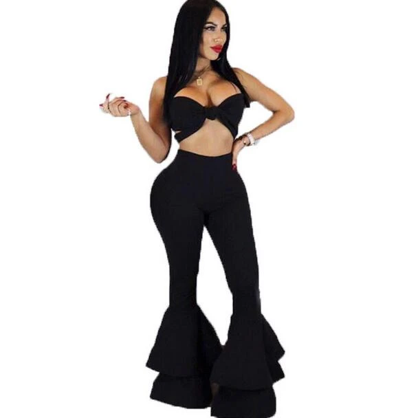 Polka Dot pantalones acampanados de cintura para mujer 2018 pantalones negros ajustados pantalones elásticos de campana con volantes pantalones pantalon mujer DW642|Pantalones y pantalones capri| - AliExpress