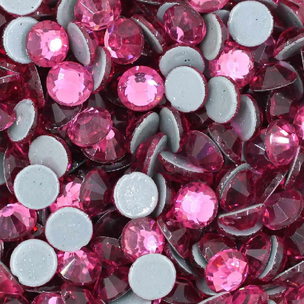 1440Pcs Top Quality Hot Fix Rhinestones Iron On Strass Rose Pink Flat Back Glass Crystal 3D Rhinestone Gems For Dresses DIY