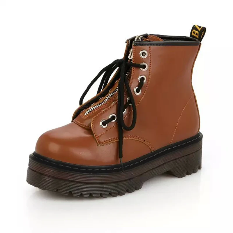 Doc/женские ботинки; Ботинки martin на платформе; женские кожаные ботильоны; женская зимняя обувь; женские ботинки; Botas Mujer - Цвет: 8525-brown