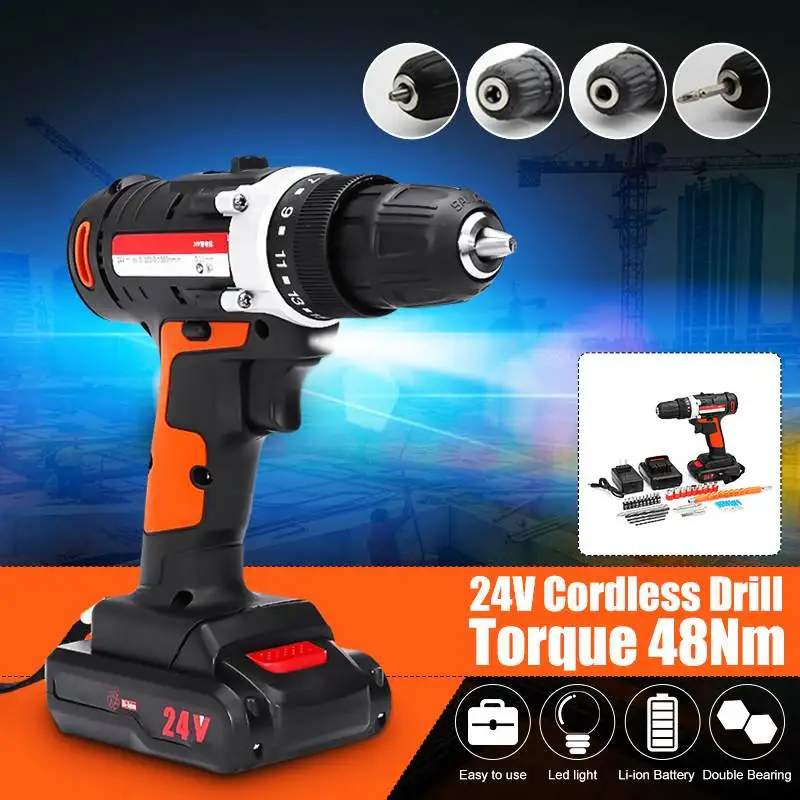 

Mini 24V Electric Screwdriver Cordless Drill Wireless Tools 2Speed Rechargeable Household Electric Drill DC Li-Ion Battery