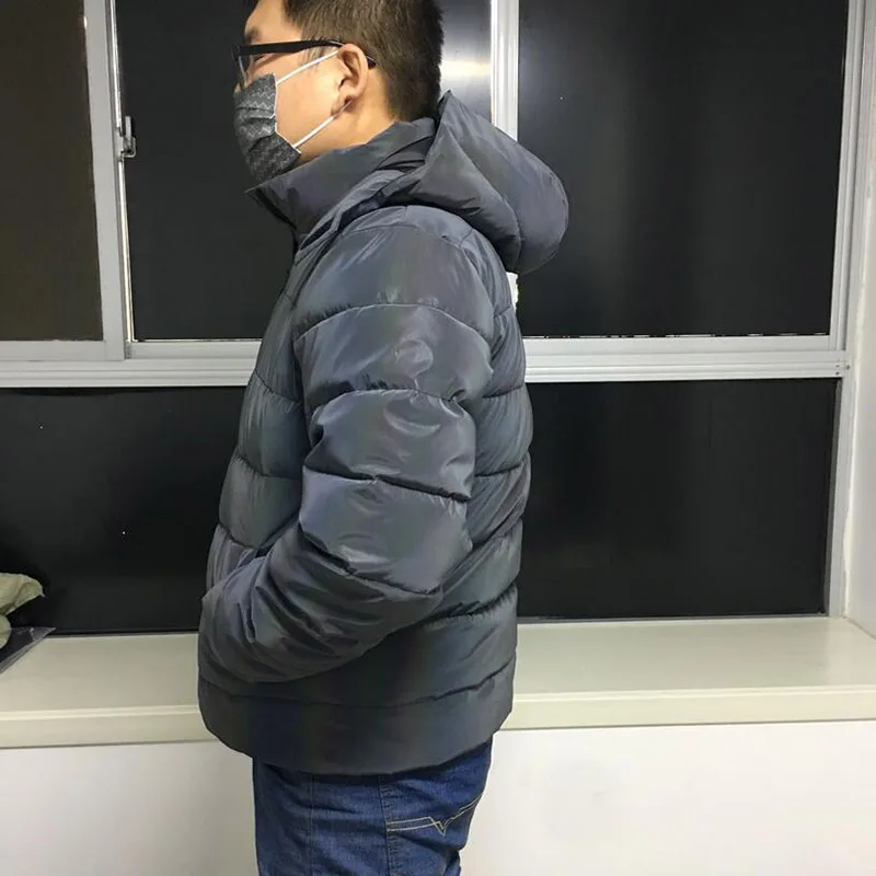 Mcikkny мужские зимние светоотражающие куртки, пальто, теплые толстые куртки с капюшоном, верхняя одежда для мужчин, сценический костюм для ночного клуба