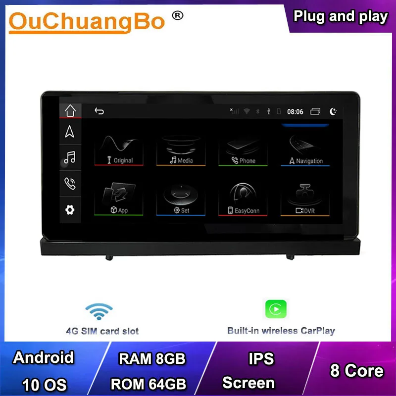 Автомагнитола Ouchuangbo 8 дюйма 4G GPS Android 10 мультимедийный рекордер CarPlay для Audi Q2 Q2L 2018