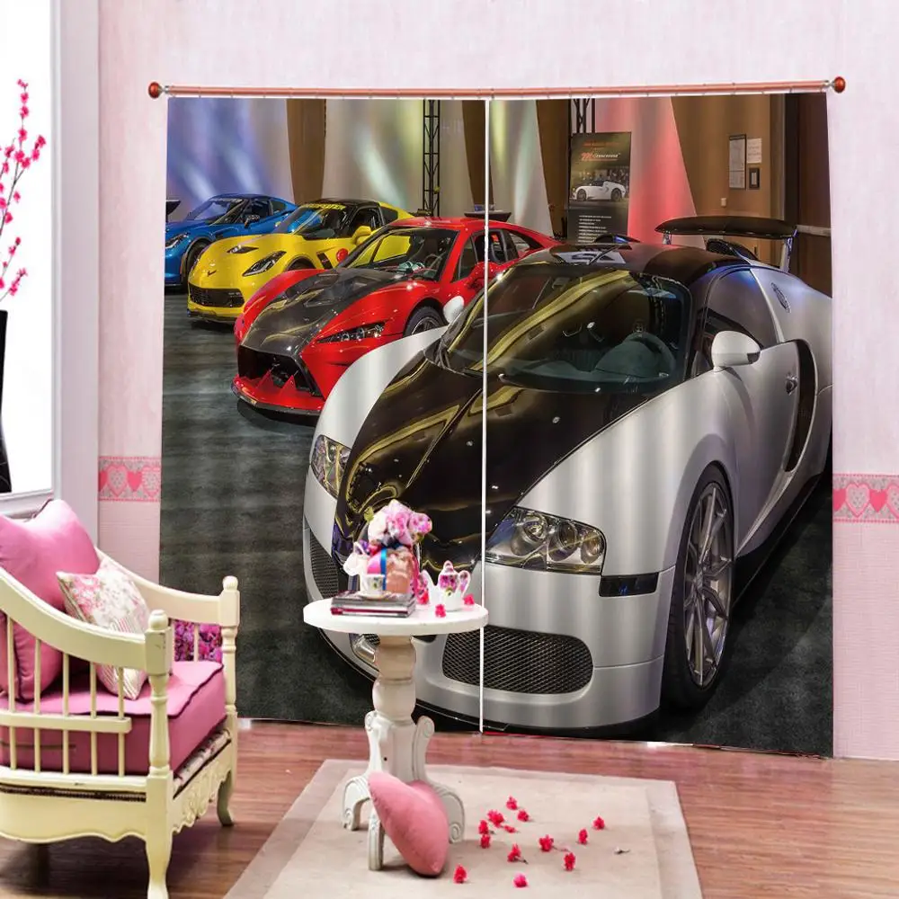 Custom Blue yellow red white Car Photo Curtain Digital Print For Living room Bedroom Blackout Drapes Sets (Left and Right Side) | Дом и сад