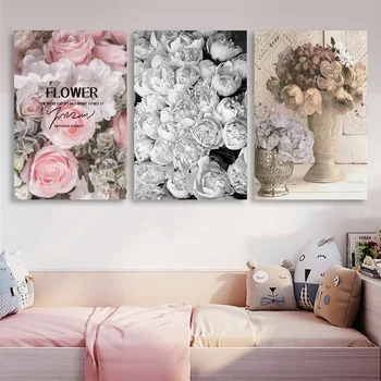 

Scandinavian Style Black and White Poster Flower Wall Art Peony Poster and Prints Love Canvas Painting for Bedroom Decorations