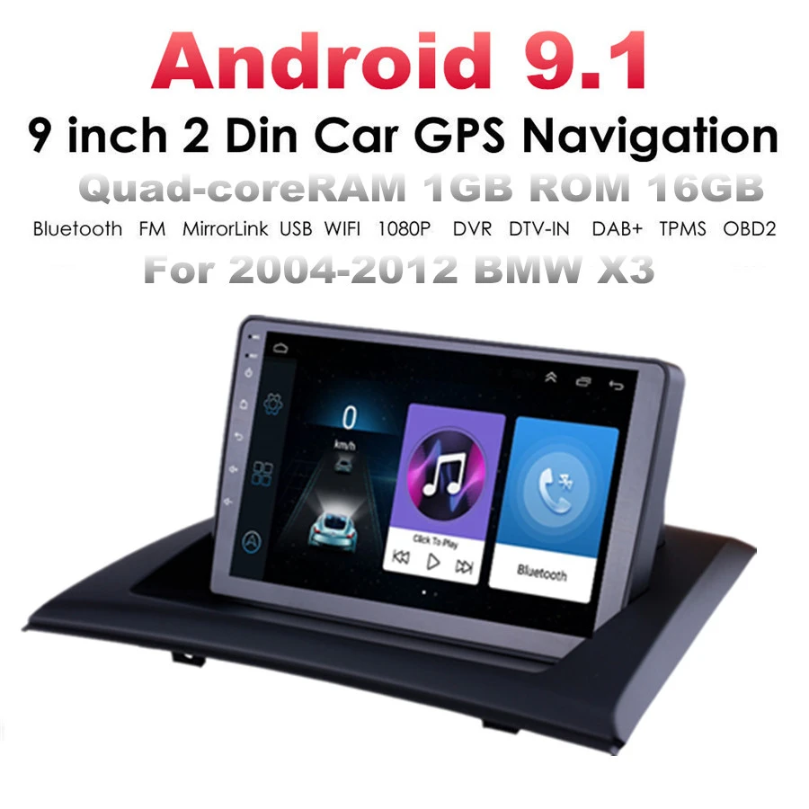 9'' Android 9.1 1080P Quad-core RAM 1GB ROM+16GB Car Stereo GPS Wifi Mirror Link