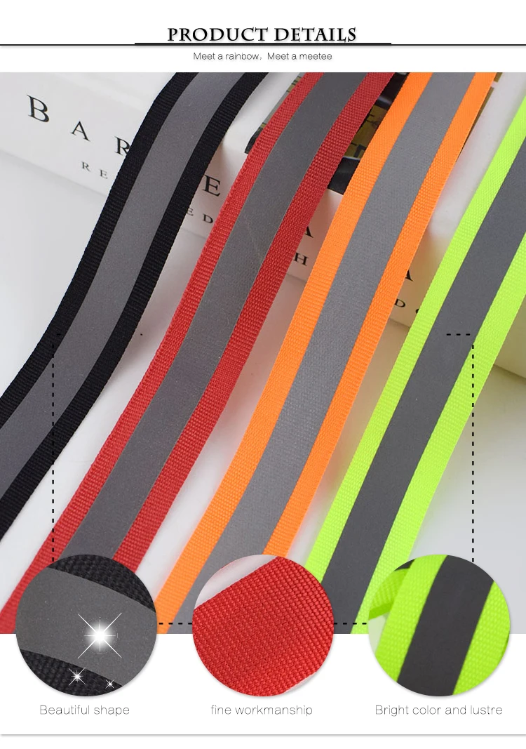 2.0*1.0cm 100meters Polyester Reflective Webbing Ribbon Weaving Piping Taps Tape Traffic Warning with Reflective Film Webbings