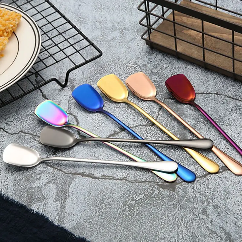 ABUI-7pcs Кухня бытовой Нержавеющая сталь совок для льда для смешивания Цвет покрытие серии бар лопата, лед, наполняемое кремом для торта, столовые ложки