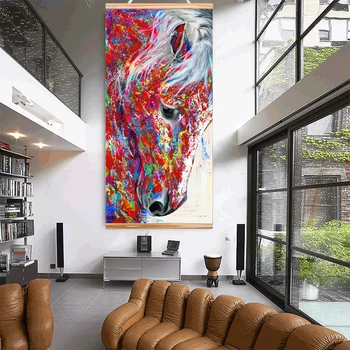 

Frame Painting Larger Original Horse Head Oil Painting Wall Art Wooden Scroll Wall Picture For Living Room Drop Shipping