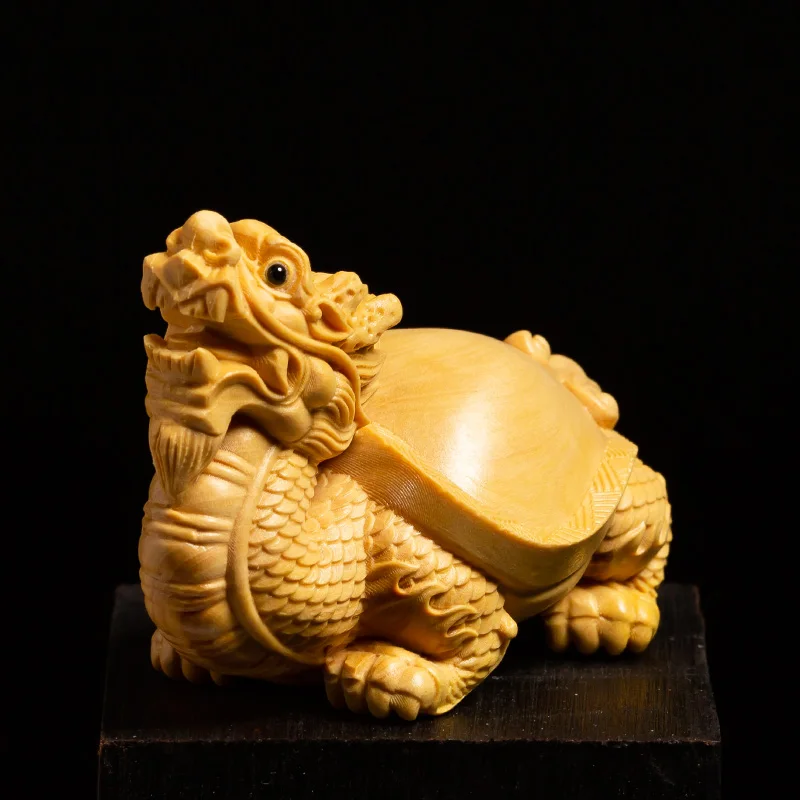 

Dragon Turtle Animal Sculpture Boxwood Lucky Mascot Crafts Home Town House Bixie Feng Shui Wood Carving Ornaments