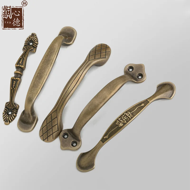 

European Style Simple New Chinese Style Fine Copper Handle Drawer Wardrobe Cabinet Door Handle Window Hardware Antique Copper Di
