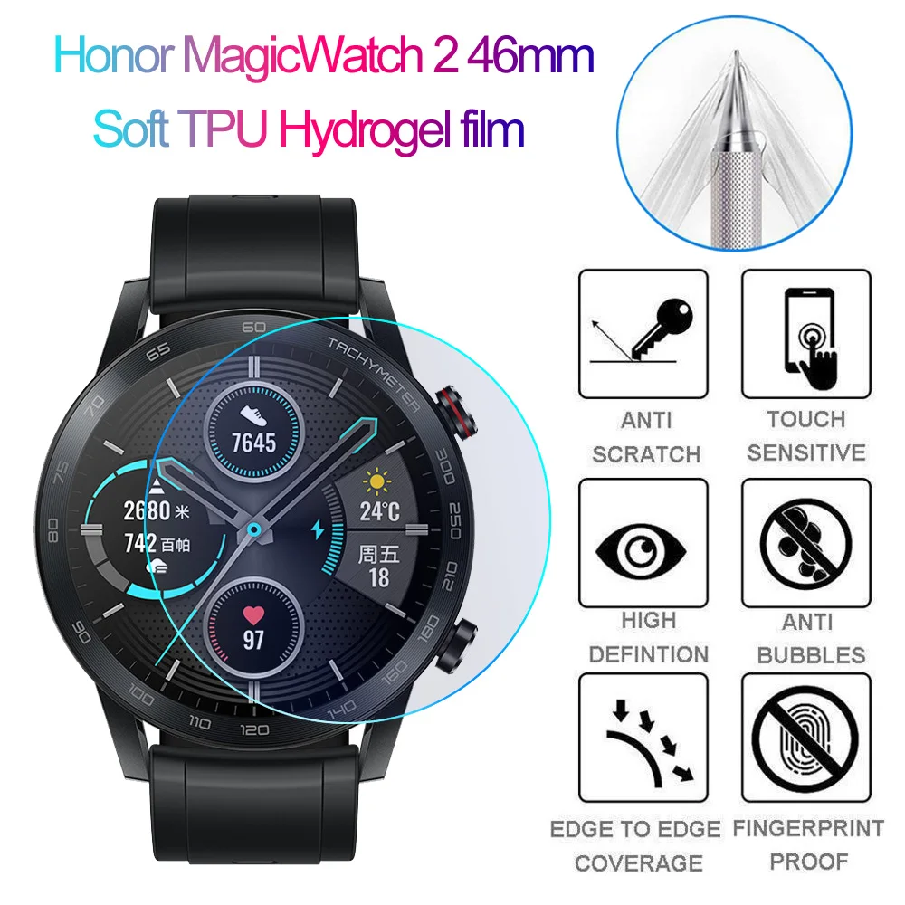 Película de hidrogel de TPU suave, Protector de pantalla de reloj completo para Honor Magic Watch 2 46mm, accesorios de reloj inteligente