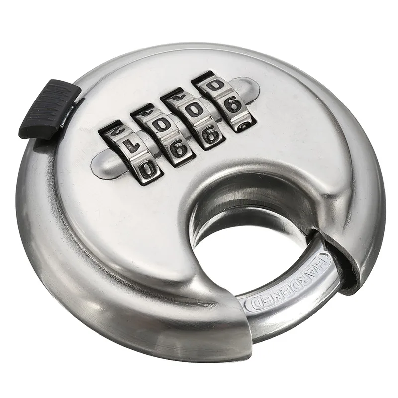 

Security Padlock Silver Steel Alloy 4 Digit Combination Master Round Shape Disc Lock for Locking Doors Windows Bags Trunk