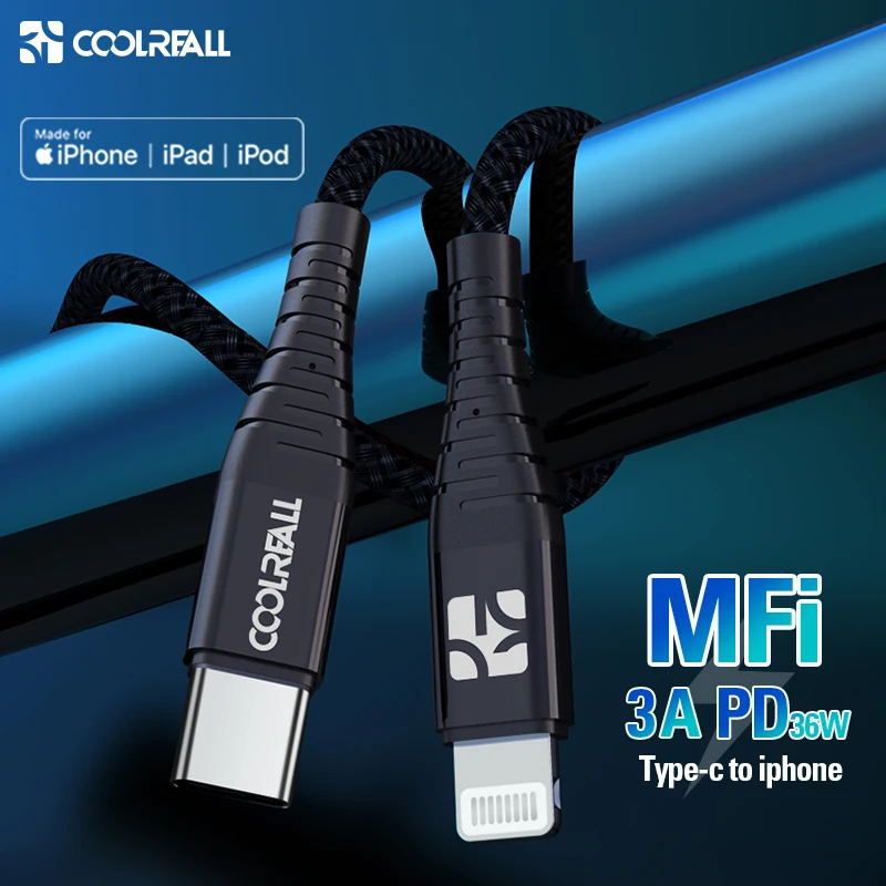 Coolreall PD USB C to Lightning Cable Fast Charging 36W MFi Certified C94 For iPhone X XS XR 8Plus MAX iPad Pro Macbook USB Cord