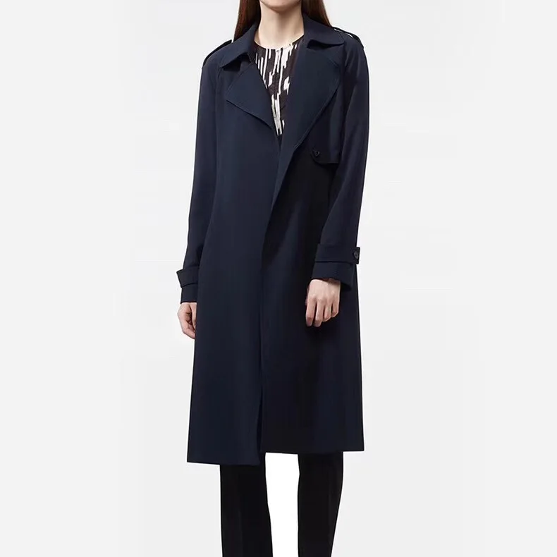 

Elfbop Camel/Navy Women Long Sleeve Trench Coat Featues With Waist Ties - Autumen Newest 2019 Wind Coat