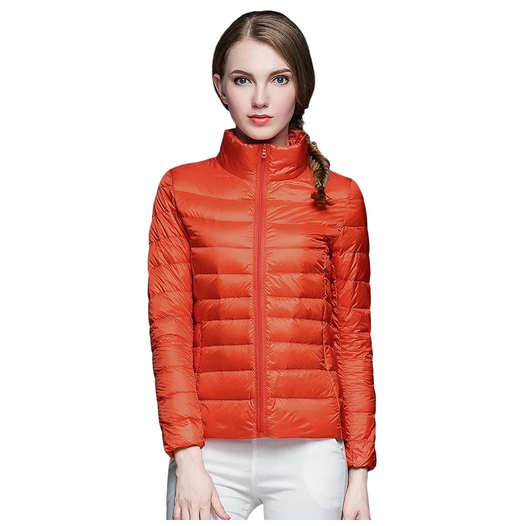 Abrigos mujer invierno зимнее пальто для женщин легкий пуховик куртки тонкий длинный рукав пальто chaqueta mujer ropa - Color: Orange