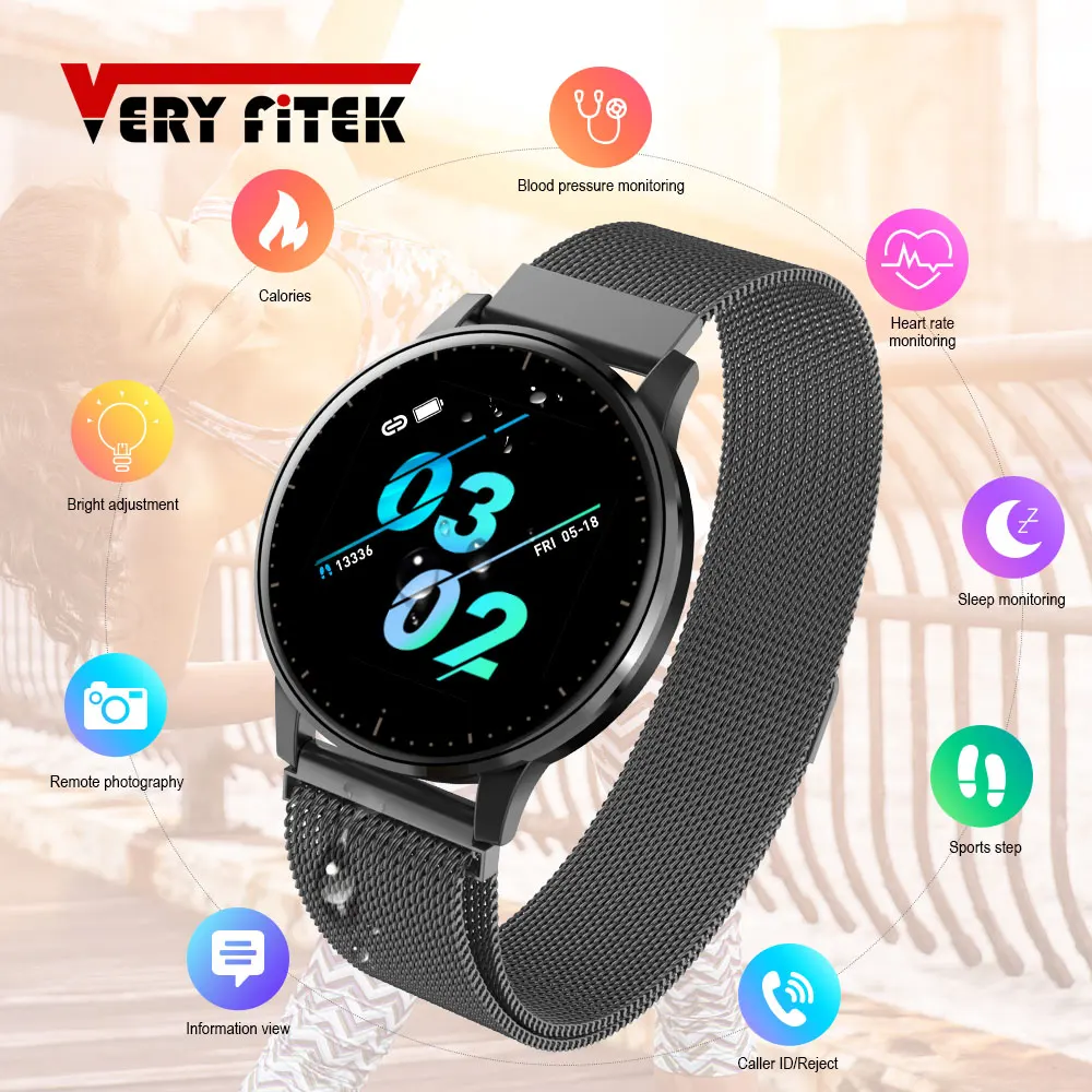 VERYFiTEK Q20 полный экран сенсорные Смарт-часы кровяное давление фитнес-трекер пульсометр Мужские Женские умные часы PK Q8 P70 P68 Q9