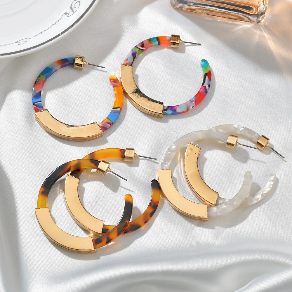 

Fashion Bohemia Acrylic Acetate Hoop Earrings For Women Vintage Leopard Print Circle Hoops Alloy Earring Za Jewelry Female 2019