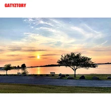 GATYZTORY 5D алмазная живопись Полная площадь DIY домашний декор мозаичные Стразы Картина на холсте с логотипом на заказ настенный арт река закат