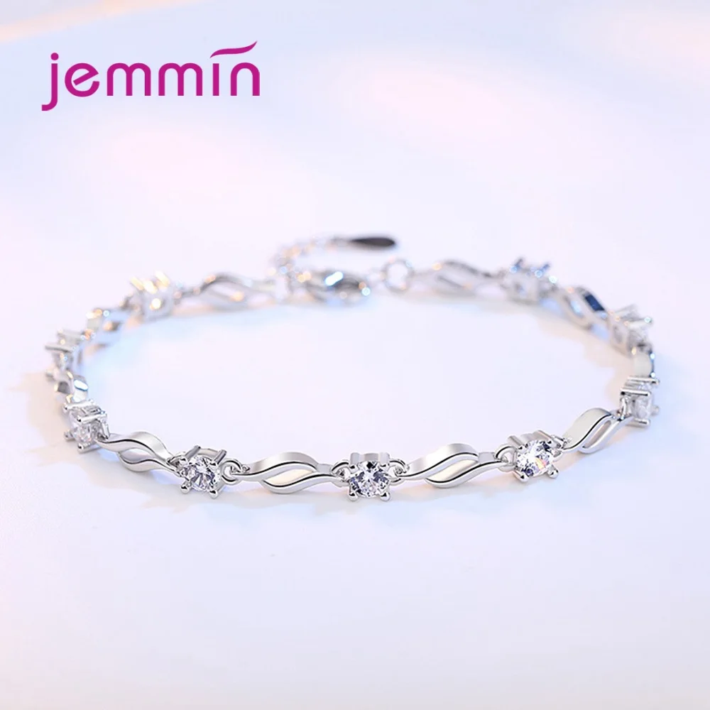Simple AAA Zircon Stone Paved Link Chain Bracelet 925 Sterling Silver Clear and Purple Crystal Casual Daily Jewelry for Ladies