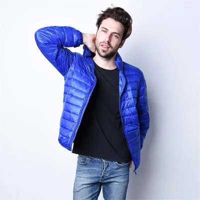 blue Stand collar Новое поступление, мужская куртка на утином пуху, осенне-зимнее теплое пальто, мужской светильник, тонкая куртка на утином пуху, пальто, L232 - Цвет: blue Stand collar