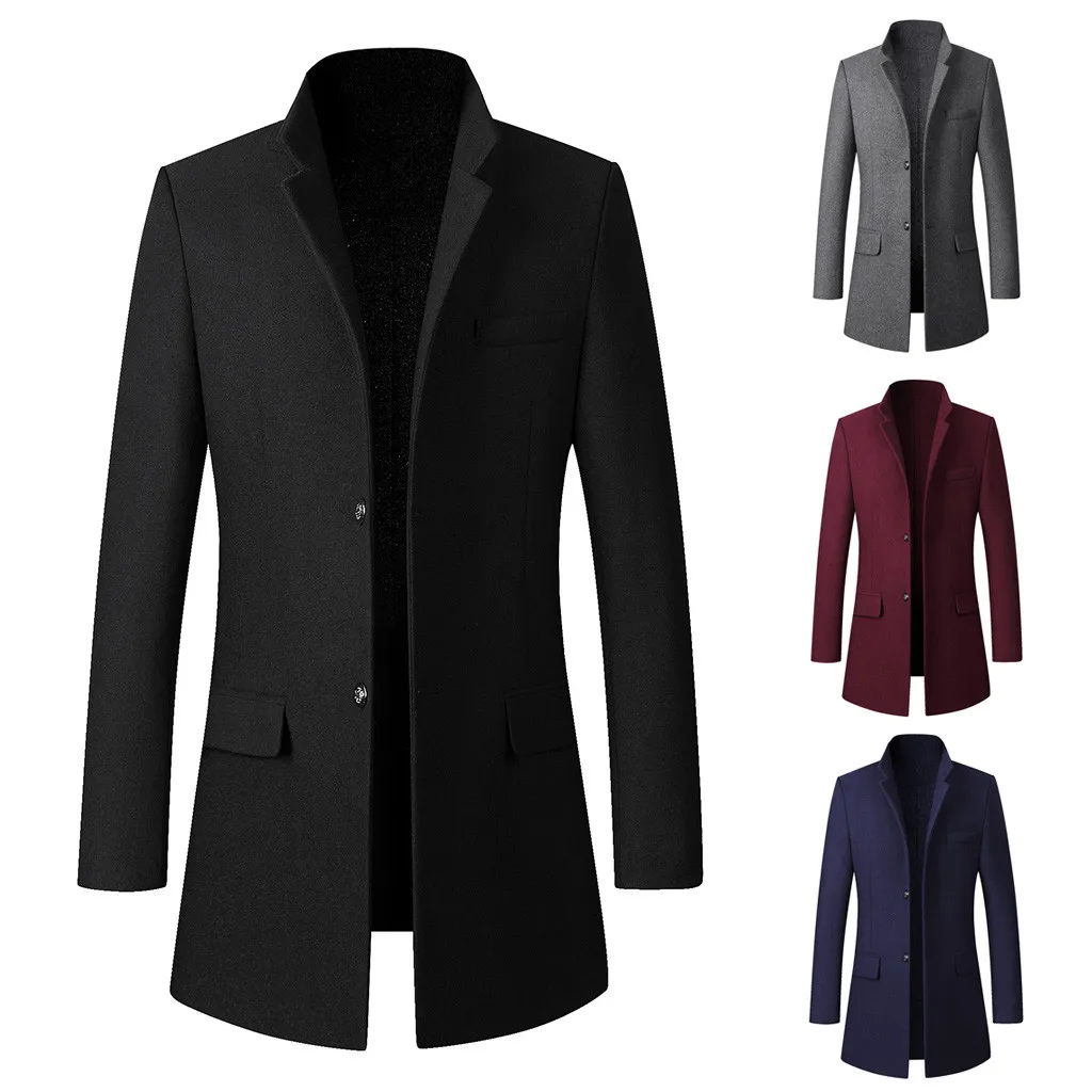 Мужское повседневное тонкое пальто, куртка, деловой Тренч, теплое утепленное шерстяное длинное пальто, качественное тонкое черное Мужское