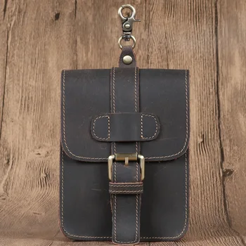 

Retro Leather Mobile Phone Bag Crazy Horse Leather Men's Bag Wear Leather Belt Casual Small Waist Pack