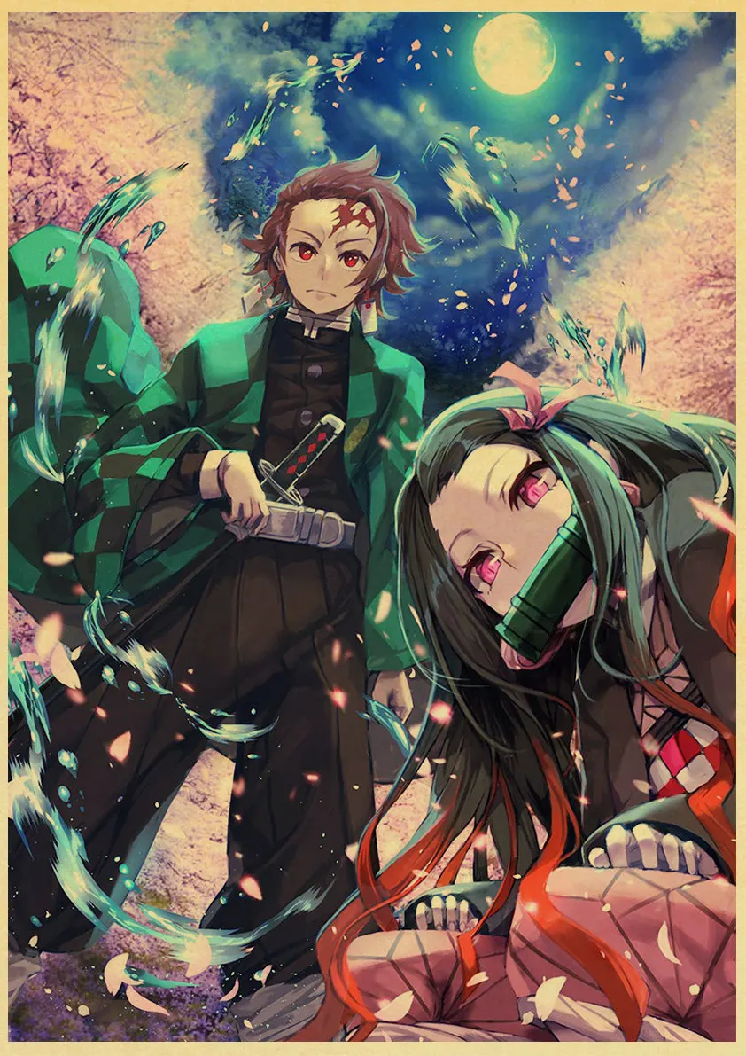 Аниме Demon Slayer Kimetsu no Yaiba Прохладный ретро постер печатает крафт-бумага настенный Декор для дома комнаты