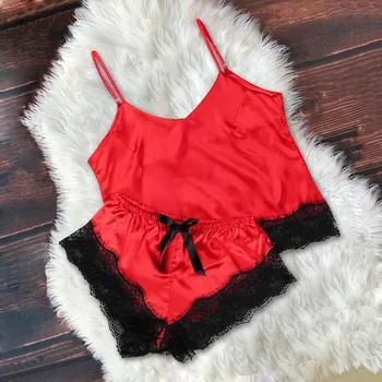 

Fashion Women Pajamas Set 2020 Sexy Satin Silk Pajamas Bow Nightdress Lingerie Underwear Sleepwear roupa feminina inverno K56
