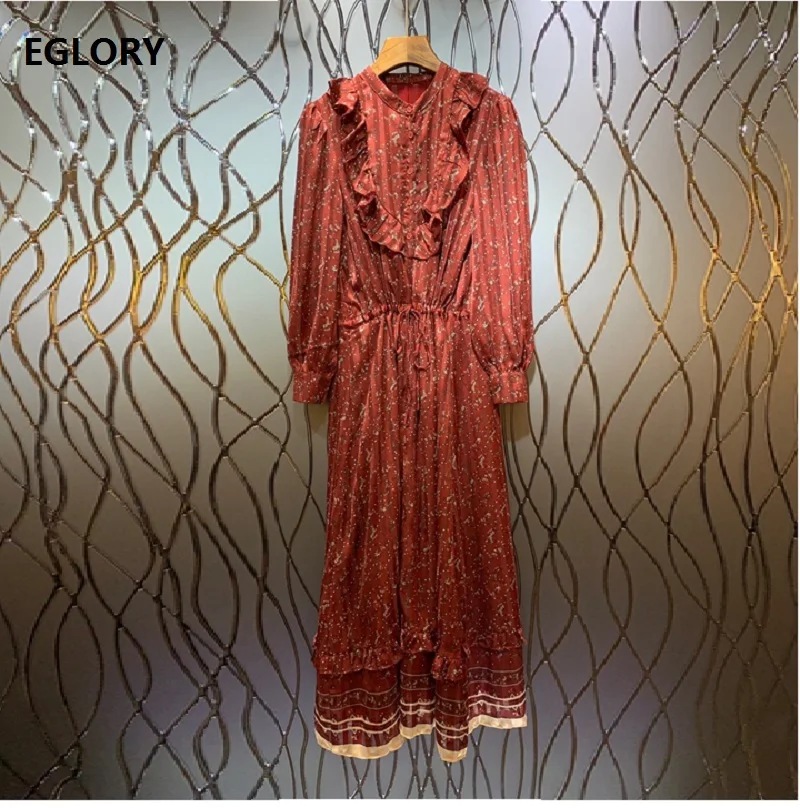 

Elegant Party Long Dresses 2019 Autumn Evening Club Dress Women Exquisite Print Drawstring Waist Long Sleeve Maxi Dress Events