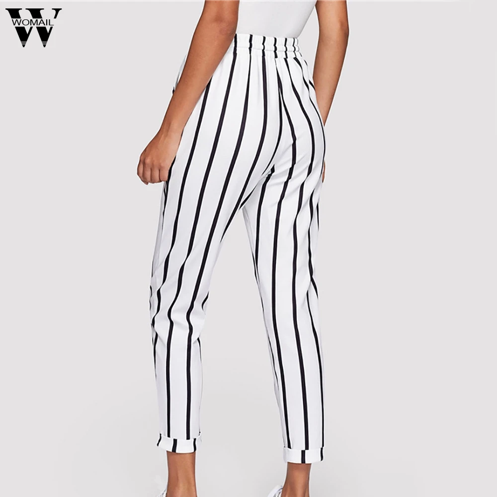 

Womail Womens Pants Women Casual Drawstring Waist Stripe High Waist Tapered Carrot Pants Trousers Women pants 2019 S-XL