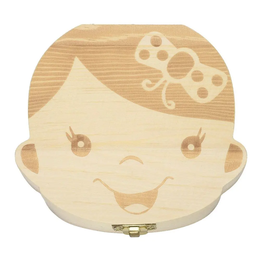 Wooden Baby Kids Tooth Storage Box English Teeth Umbilical Lanugo Organizer Gift Keepsakes Save Baby Wood Tooth Box Storage