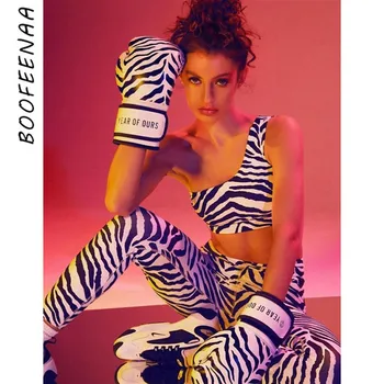 

BOOFEENAA Zebra Print Tracksuit Women Sexy Two Piece Set Padded Sports Bra Pants Fitness Matching Sets Gym Clothing C87-AC76