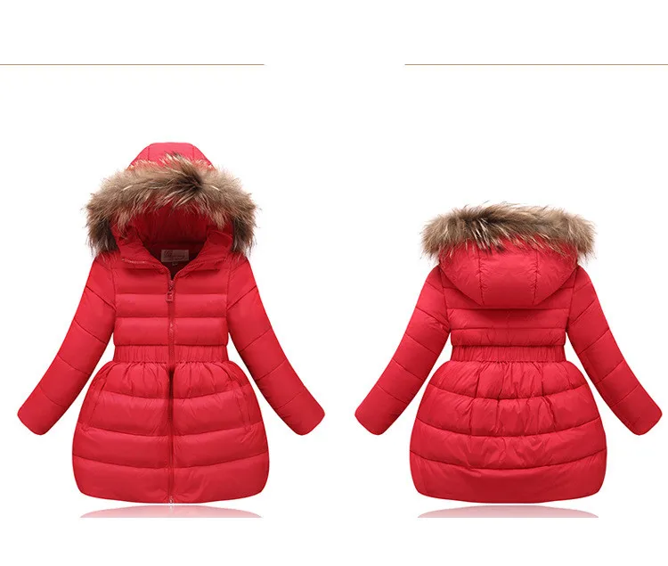 Осенне-зимние детские пуховики длинная детская юбка-американка с меховым воротником и капюшоном для девочек Детский пуховик - Цвет: Red