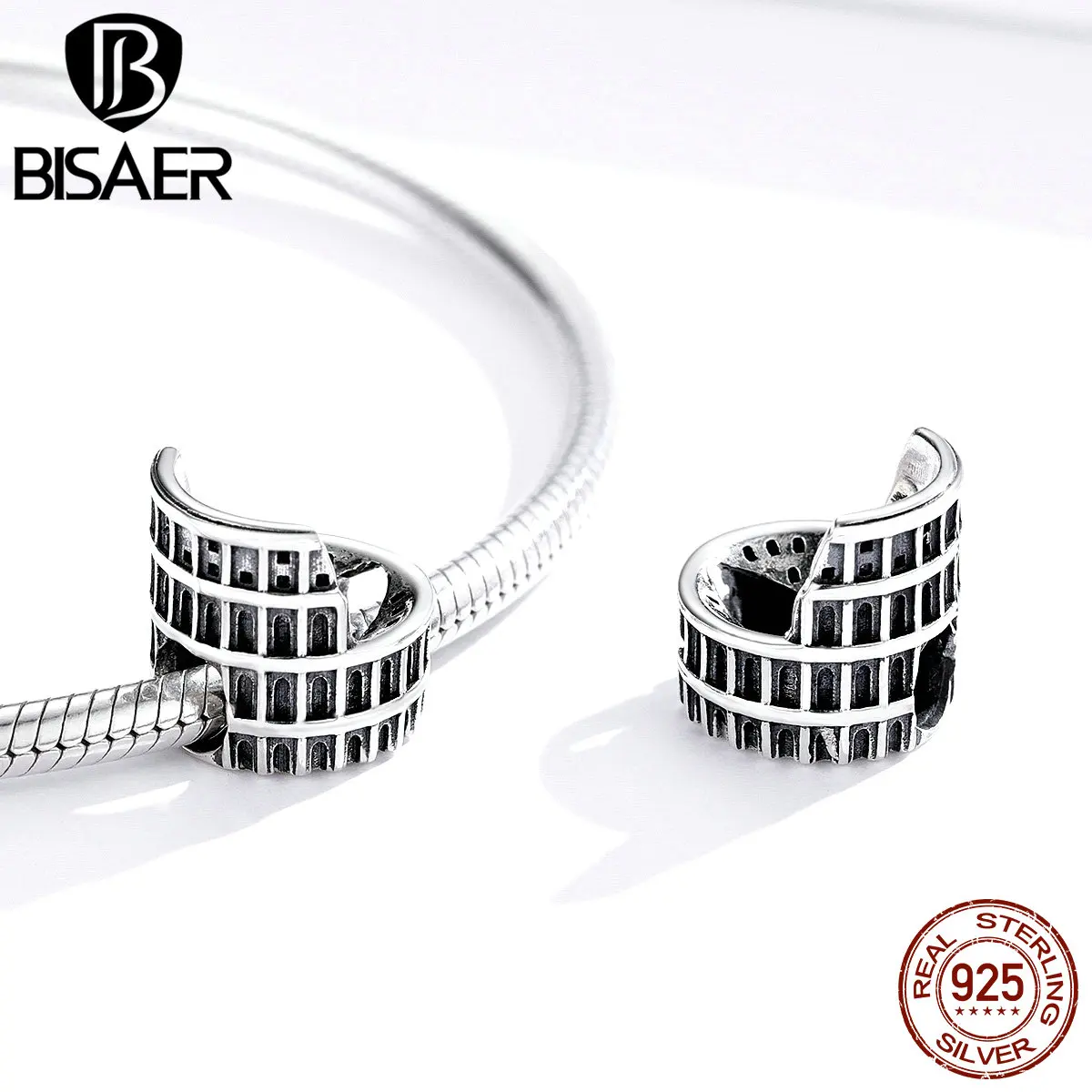 BISAER Charms 925 Sterling Silver Arena History Building Vintage Places Bead Pendant For Origina Bracelets Necklace Fine Jewelry | Украшения
