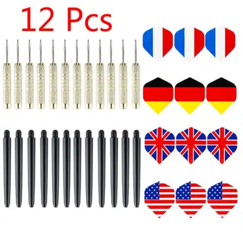 

12pcs New Professional Steel Tip Darts Set With Four Kind Nice Flag Pattern Tips Points Needle Darts Needle Tip Separable
