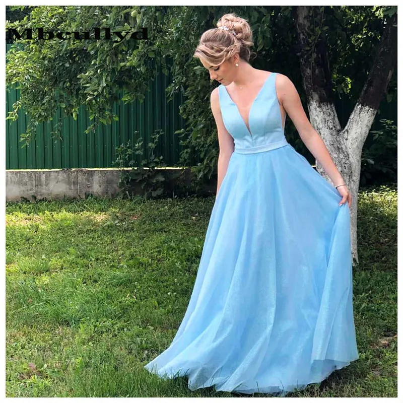 Mbcullyd Chic Tulle Prom Dresses Long 2020 Sexy V-neck Backless Formal Evening Dress For Women Cheap vestidos de fiesta noche | Свадьбы и
