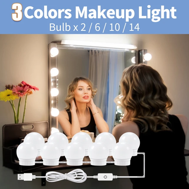 Hollywood Makeup Vanity Mirror Light Stick On Professional Adjustable 3  Colors LED USB Bulbs String Stepless Dimmable Lamp - AliExpress