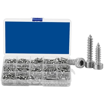 

372Pcs M3.5 M4 Hex Socket Cap Head Self Tapping Screw Set Stainless Steel Hexagon Socket Tapping Screws