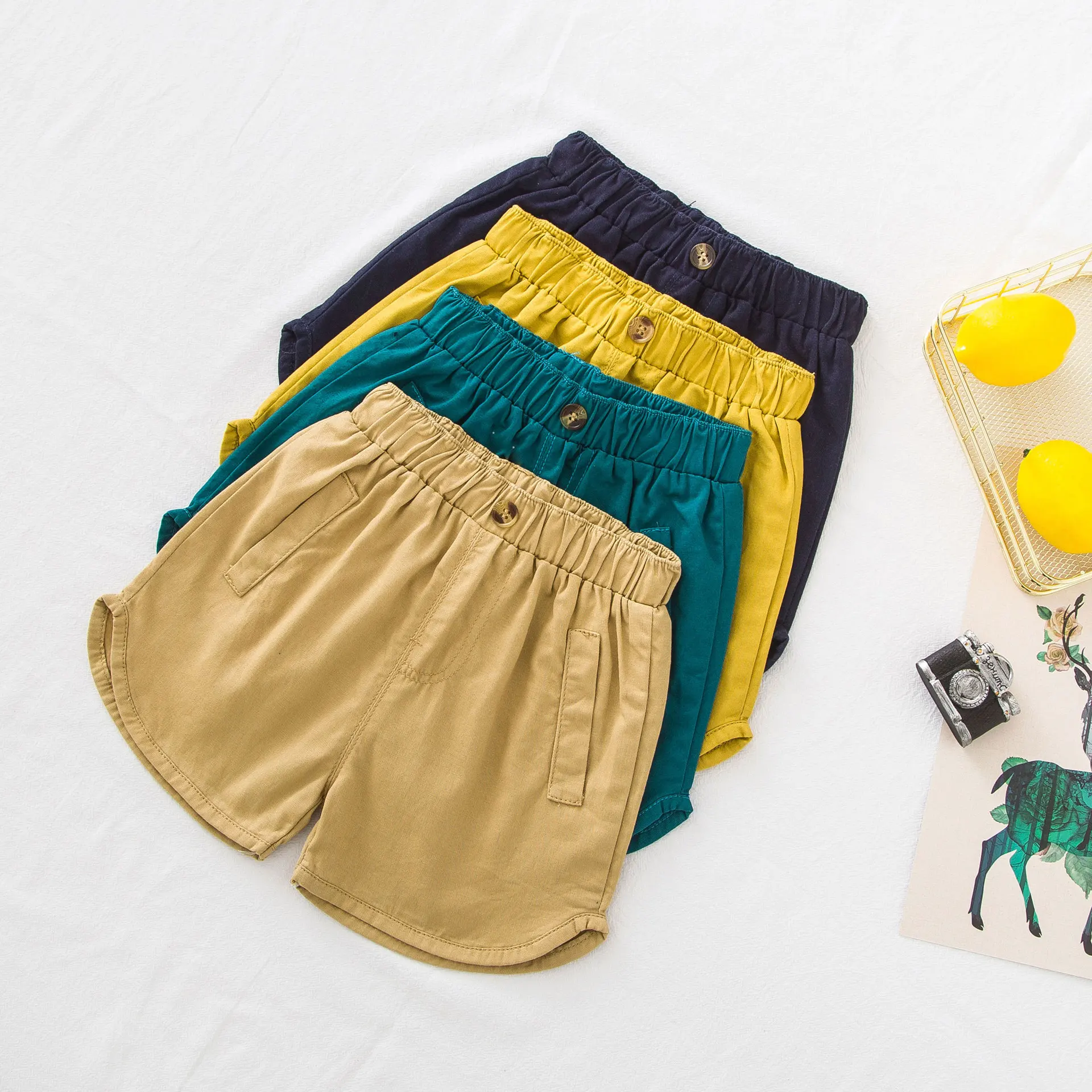 Летние шорты с гусеничным принтом, однотонные повседневные шорты, детские повседневные штаны, шорты для маленьких мальчиков