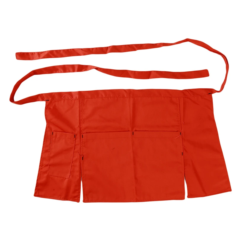 Red Кухонные фартуки для приготовления пищи, для взрослых, маслостойкие, рабочие, для столовой, фартук средней длины с длинной талией, фартук для шеф-повара, кафе, бара, кулинарные нагрудники, сплошной цвет - Цвет: Red