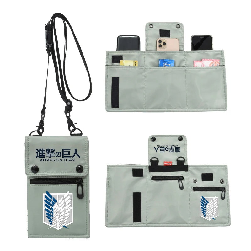 

Attack On Titan Anime Men's Shoulder Messenger Bag Multi-Purpose Small Waterproof Nylon Waist Travel Phone Bag Purse