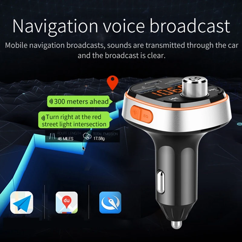 Fm-передатчик Bluetooth Hands-Free автомобильный mp3-плеер сабвуфер красочный атмосферный свет двойной USB PD3.0 Быстрая зарядка