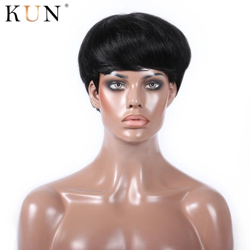 Pixie Cut короткие парики из человеческих волос в Звездном стиле прямые 150 плотность