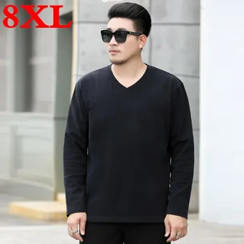 

2020 New plus size 8XL 7XL 6XL 5XL fashion brand trend Slim long-sleeved T-shirt men's tee V-neck casual men's T-shirt