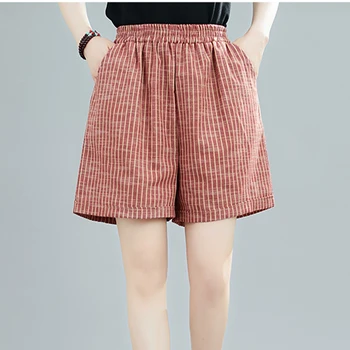 

Womens Shorts Knee Length Straight Big Loose Elastic Waist Striped Retro Vintage Fashion Casual for Spring Summer BO17161518