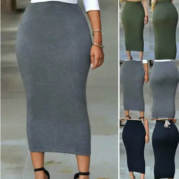 

Womens Skirt 2019 Autumn Fashion New Plain Jersey Bodycon Tube Straight High Waisted Skirt Ladies Casual Stretch Midi Skirt hot