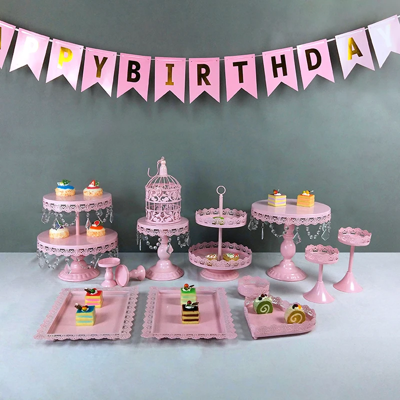Украшение для свадебного десертного стола, розовая подставка для торта, железная сковорода для торта, свадебная Европейская подставка для десерта - Цвет: pink 13pcs